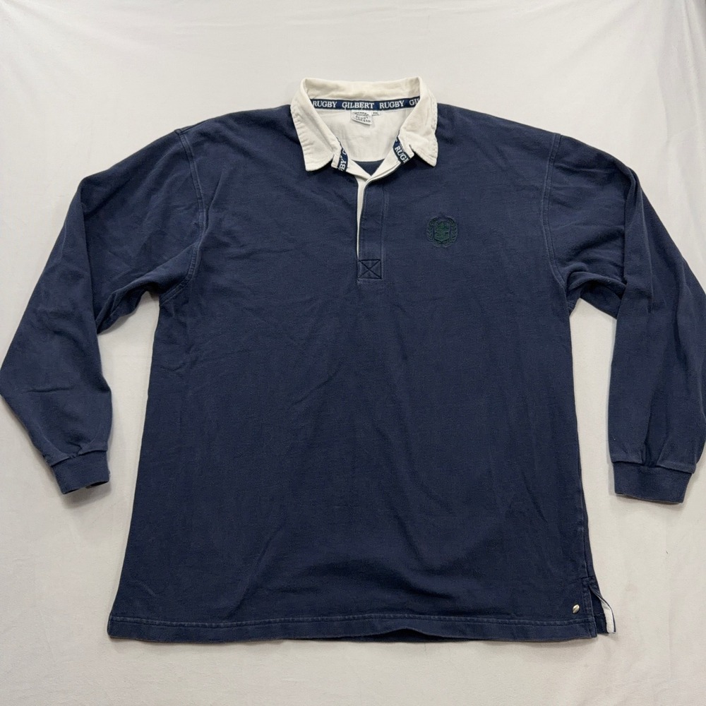 Gilbert Rugby Shirt Long Sleeve Embroidered Crest Navy Blue Mens XXL